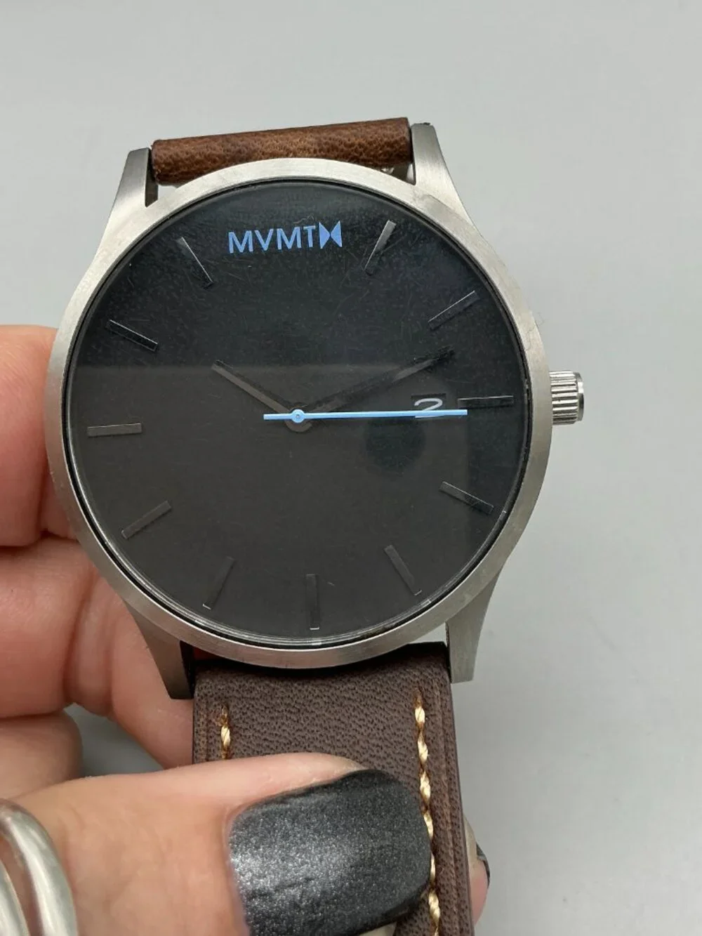 MVMT Classic Mens Watch 45mm Silver Tone Black Dial Date New Battery
